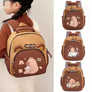 Ba lô Capybara AWNGD, Túi đi học Capybara nhẹ bằng Nylon, Ba lô mẫu giáo hoạt hình nhiều lớp dung tích lớn