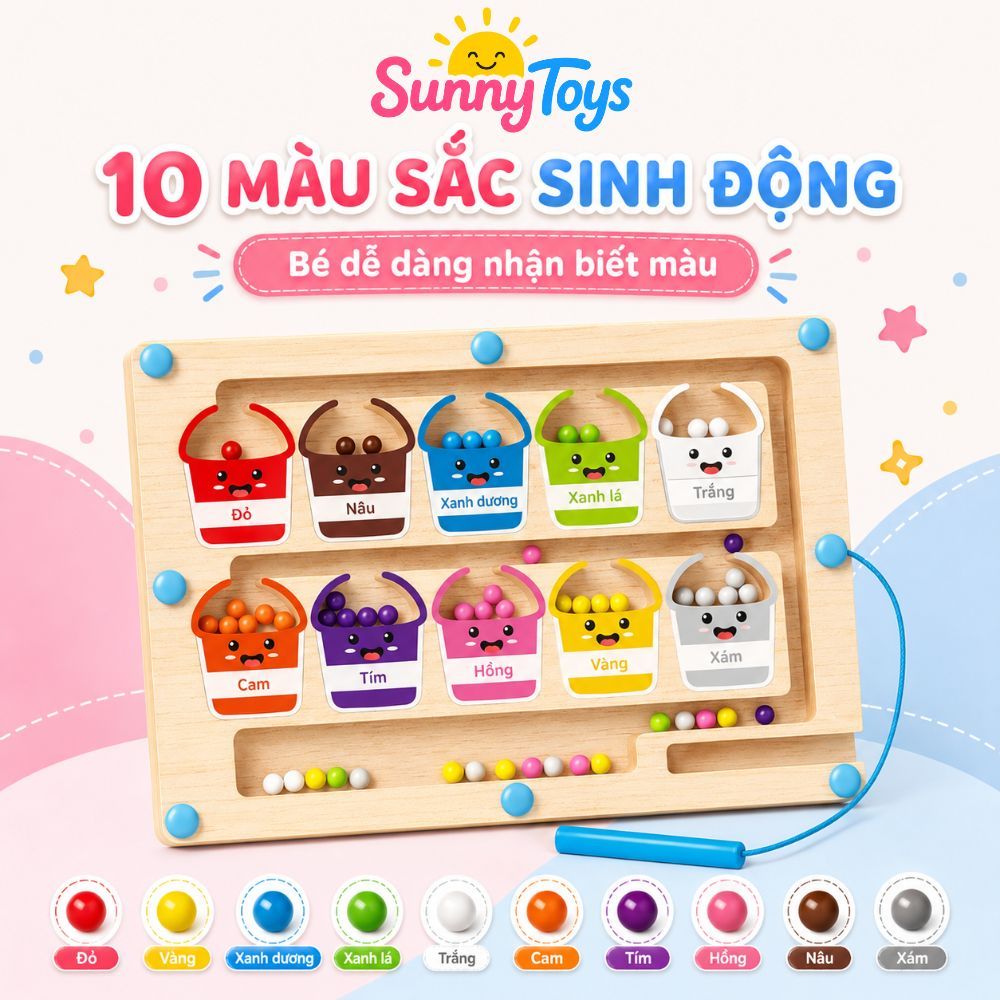 Bộ Ghép Hình Gỗ Montessori SunnyToys - Bé Xếp Khối, Phân Loại Màu Sắc Và Hình Dạng