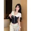 Áo thun ngắn tay hai mảnh màu tương phản phong cách Hàn Quốc dành cho nữ Thiết kế mùa hè Sense Slim-F