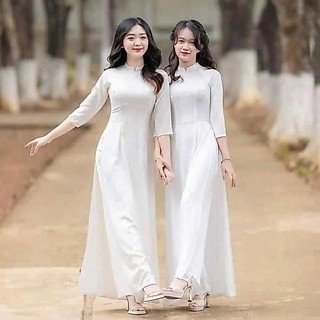 Áo dài học sinh cấp 3, áo dài trắng truyền thống chất lụa mỹ trơn cao cấp