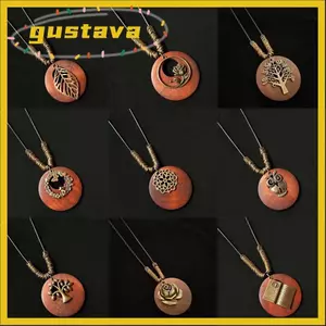 Mặt dây chuyền quần áo GUSTAVA, Dây chuyền áo len tròn dân tộc cổ điển, Trang sức nữ bằng gỗ Dây da cổ điển dành cho nữ Cô gái