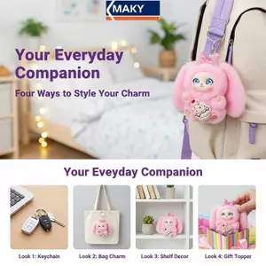 MAKY Bền Sang Trọng Thỏ Búp Bê Mặt Dây Chuyền Cao Su Mềm Mặt Nhồi Bông Túi Đồ Chơi Quyến Rũ Cho Móc Khóa Bapa Trẻ Em Quà Tặng Sinh Nhật VN