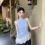 Áo Vest cổ dây kẻ sọc phong cách mới mùa hè sang trọng Hot Girl Slim-fit Thiết kế khâu không tay không đều Sling Top