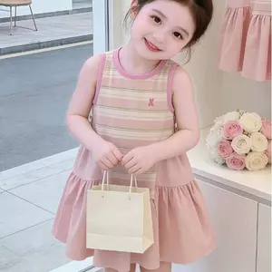 Phong cách con gái (120-160) Váy sọc không tay kiểu phương Tây phiên bản Hàn Quốc mùa hè