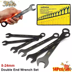 NOTE1 14 Cái / bộ Bộ Cờ Lê Hai Đầu, Cờ Lê Cơ Khí Sử Dụng Kép Bằng Thép Carbon, Cờ Lê Hai Đầu Màu Đen Đa Năng 8-24mm Sửa Chữa Cơ Khí Ô Tô