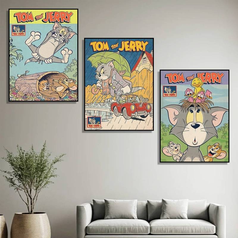Tom & Jerry Comics Tranh Canvas Nhiều Màu Sắc Của Bộ Đôi Năng Động Trong Hilarious Đuổi Theo Cảnh Nghệ Thuật Sống Động Trang Trí Tường Nhà Canvas Poster