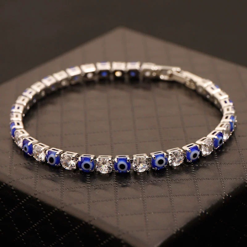 Vòng tay mắt đỏ nam phong cách châu Âu - Mỹ cao cấp với zircon tennis