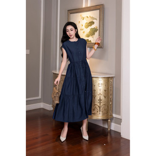 SWANLAKE | Váy Đầm Nữ Maxi Đuôi Cá Xếp Tầng Trơn Tơ Cotton Sát Nách Cài Nút Tiệc Dây Thắt Eo D12971