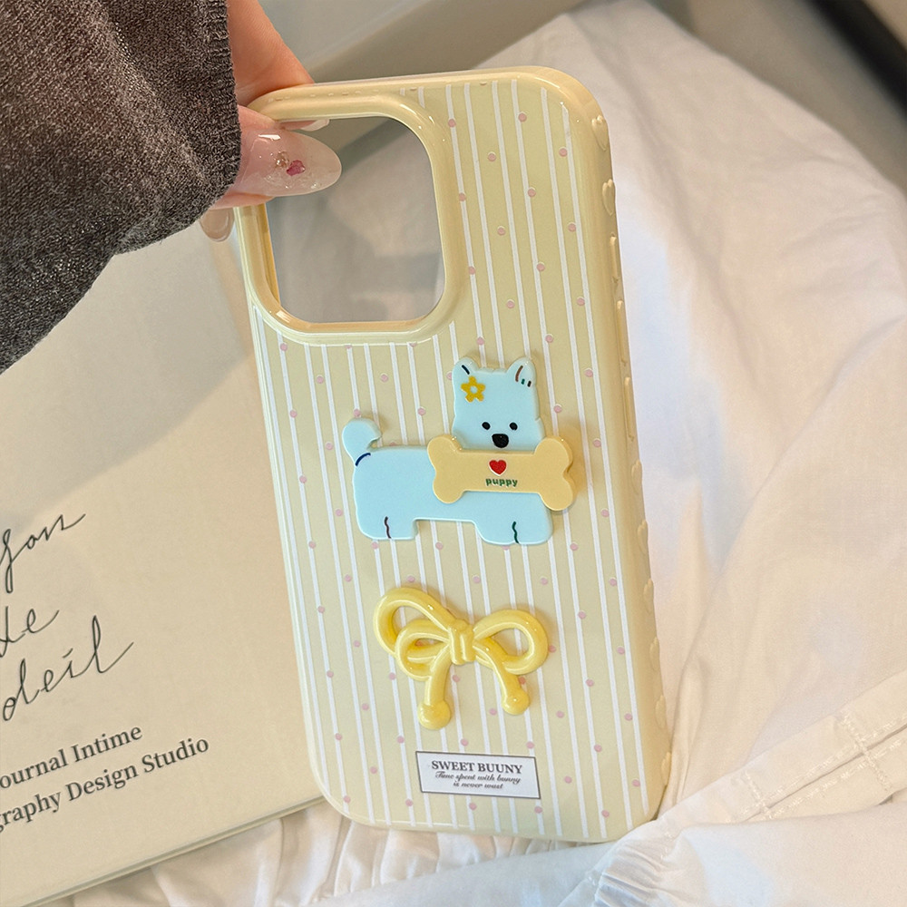 Ốp điện thoại mềm hình chó xương nơ 3D cho iPhone 17 Pro Max 16 15 14 13 Vỏ bảo vệ chống sốc