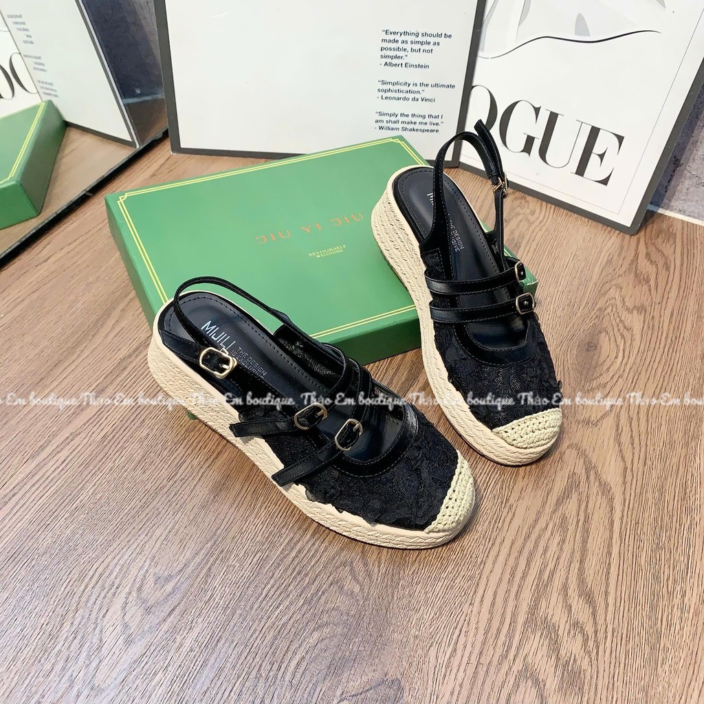 [Thảo Em - XD28-2] Sandal xuồng nữ quai hậu ren lưới đế cói 5cm mẫu mới [Có Sẵn]