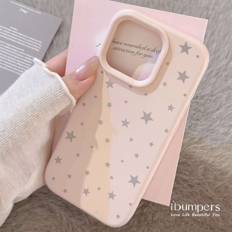 ibumpers Ốp Điện Thoại iPhone Hàn Quốc Tươi Sáng Màu Xám Họa Tiết Ngôi Sao Cho IPhone 16 15 14 12 13 11 Pro Max IP 7 8 Plus X XS XR Ốp Lưng Silicon Lỏng Mềm