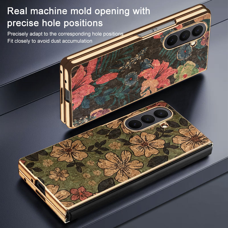 Ốp YJD Dành Cho Samsung Galaxy Z Fold7 Fold6 Fold5 Họa Tiết Cổ Điển Thanh Lịch Mạ Điện Cạnh Chống Rơi Vỏ Điện Thoại