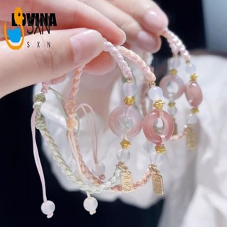 Vòng tay Peach Blossom dây thừng thủ công màu hồng phấn thanh bình, dành cho bé gái