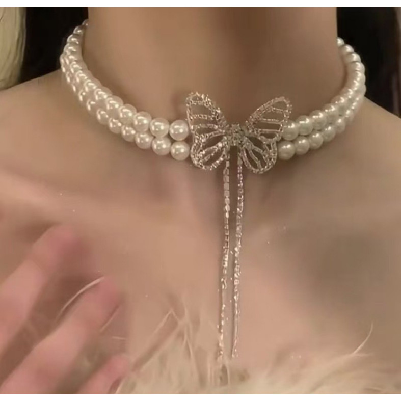 Chocker ngọc trai hoa hồng sang trọng nhẹ nhàng, phù hợp cho nữ