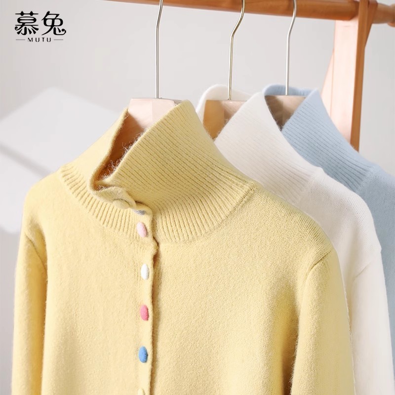 Mutu Phong Cách Nhẹ Nhàng Áo Len Cổ Cao Cổ Áo Cardigan Nữ Mùa Xuân 2026 Phong Cách Mới Rời Đan Top