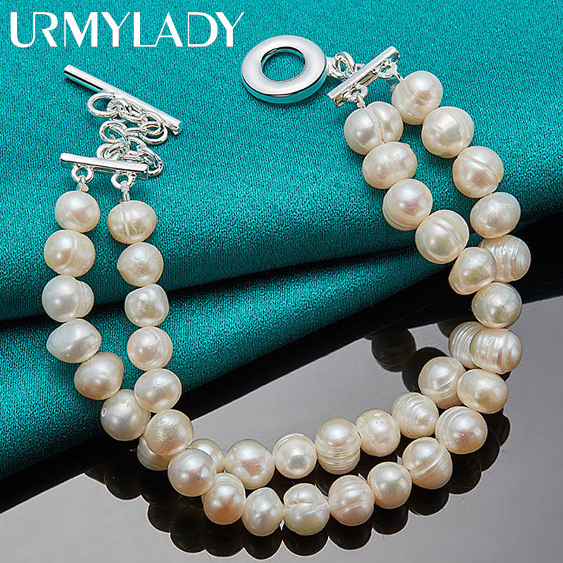 Đồ trang sức nữ URMYLADY: Dây chuyền và vòng tay bạc 925 ngọc trai, 20cm, thời trang quyến rũ cho đám cưới