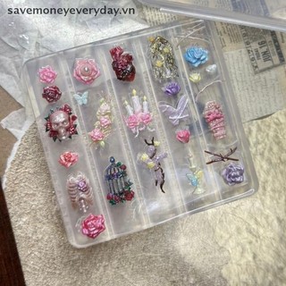 [savemoneyeveryday] Khuôn làm móng trong suốt sáng tạo 3D DIY Trang trí móng tay nghệ thuật Hoa hồng Chân nến lồng chim Khuôn khắc móng nghệ thuật [vn]