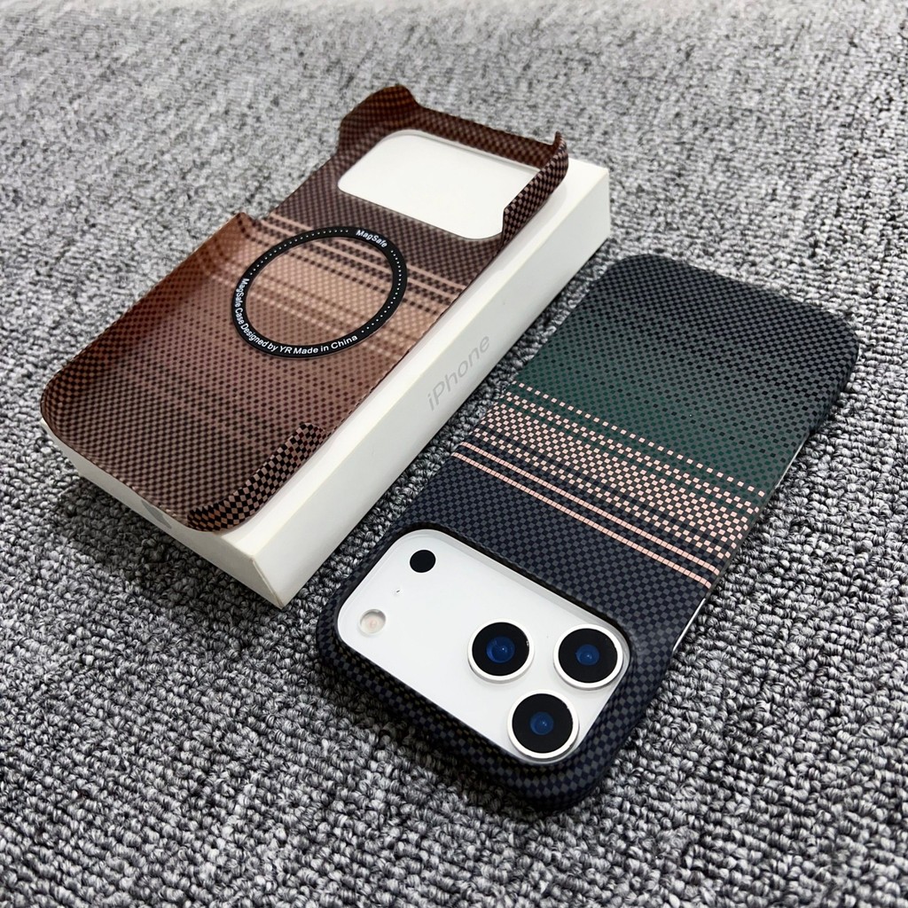 Ốp Điện Thoại Sợi Carbon Từ Tính Cho iPhone 17 pro max air Frosted Kevlar Grain Siêu Mỏng PC Chống Sốc Vỏ Bảo Vệ