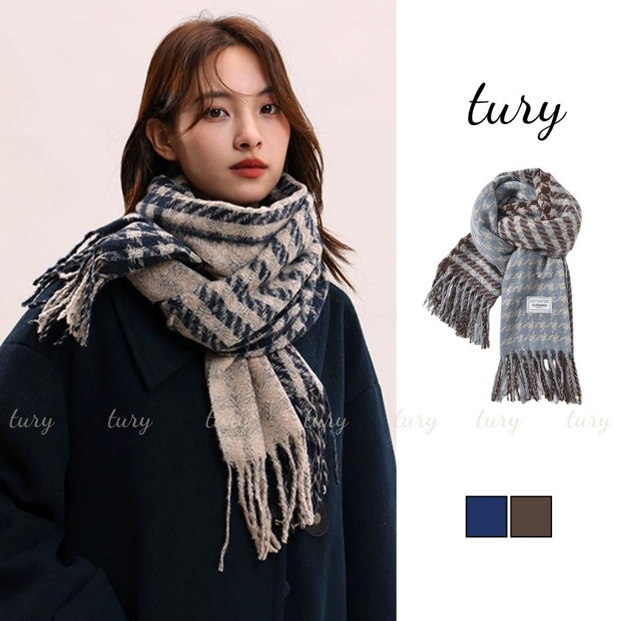Khăn Quàng Cổ Len Unisex Nam Nữ - Tury - Khăn Choàng Cổ Phối Họa Tiết Tua Rua - LN019