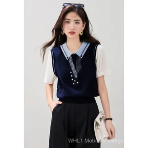 Mùa Thu 2025 - Áo sơ mi nữ preppy style phiên bản Hàn Quốc, tay ngắn dáng ôm