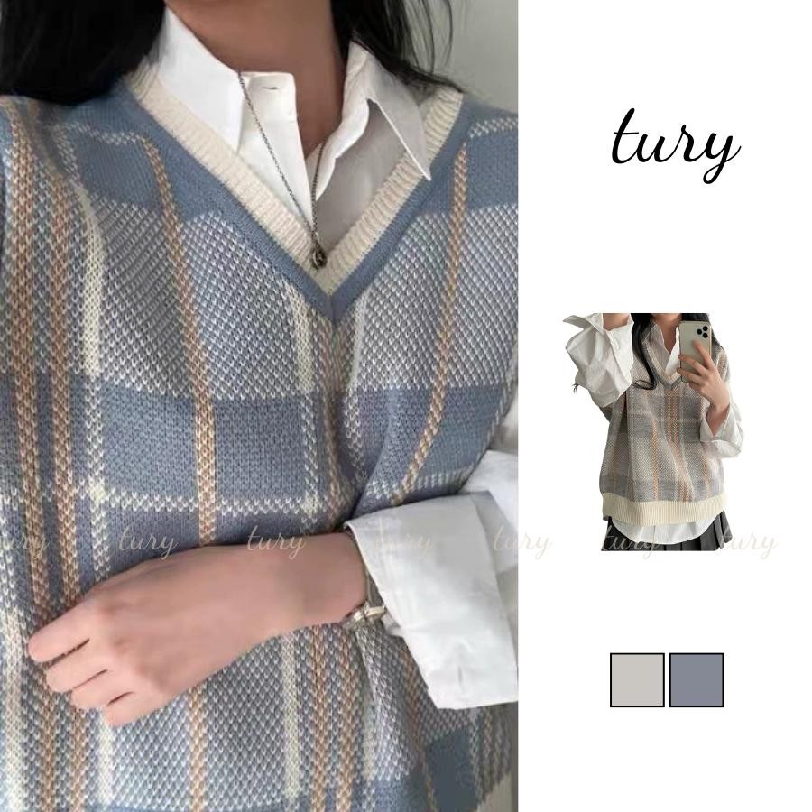 Áo Len Unisex Nam Nữ - Tury - Áo Len Gile Caro Pastel Vintage Form Rộng Xinh Xắn - TA079