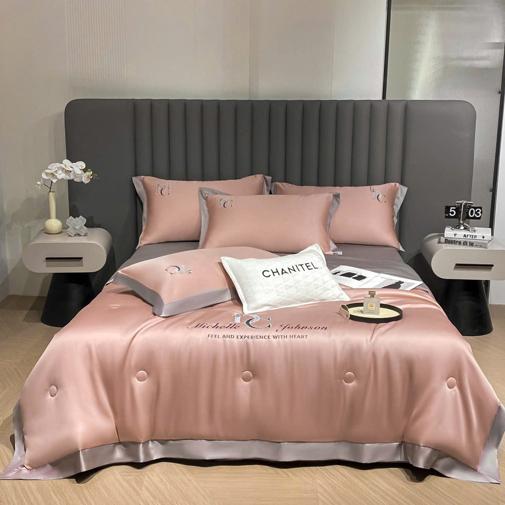 Set chăn ga 4 món vải phi lụa chăn hè MemMinBedding Luxury tone màu sang trọng, basic, giặt được máy giặt - TH5