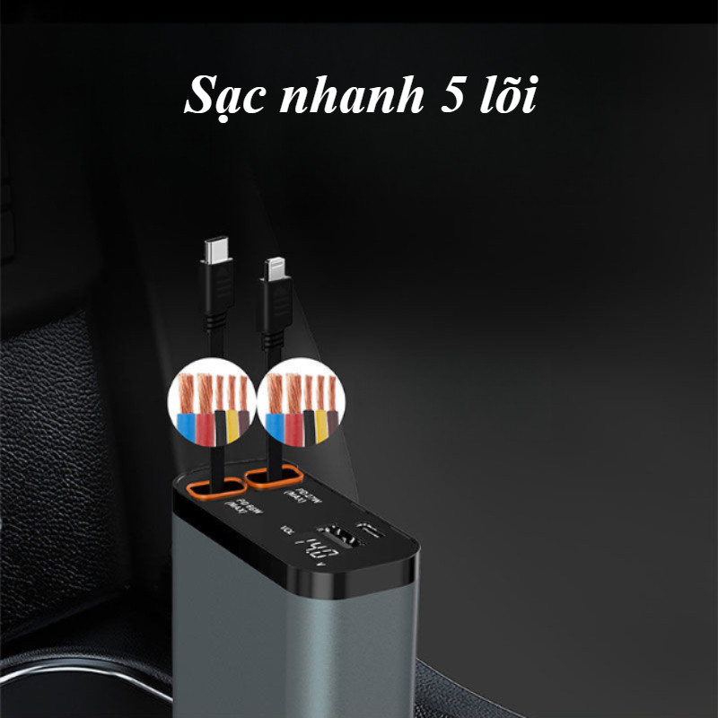 Tẩu Sạc Ô Tô 120W Đa Năng - 4 Cổng Sạc Cùng Lúc, Đèn LED Báo Hiệu, Sạc Nhanh An Toàn