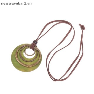 Dây chuyền hình học mặt vòng tròn gỗ, kèm da và xích nhiều lớp - Trang sức vintage thời thượng