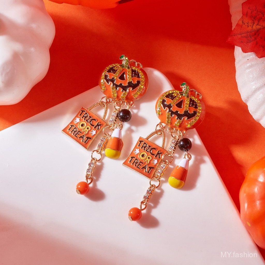 Bông tai Halloween hình bí ngô bằng hợp kim, phù hợp làm quà tặng