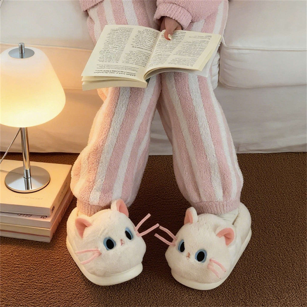 XIXITIAO Dép Cotton Gót Chân Dễ Thương Mắt Xanh Mèo Con Nữ Ấm Áp Thoải Mái Mùa Đông Sử Dụng Tại Nhà