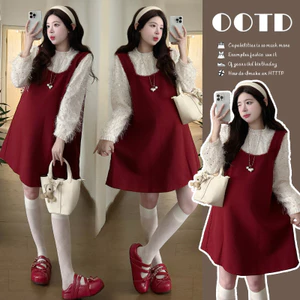 Bộ đồ bà bầu Thu Đông Váy sơ mi đính sequin Bộ đồ hai mảnh