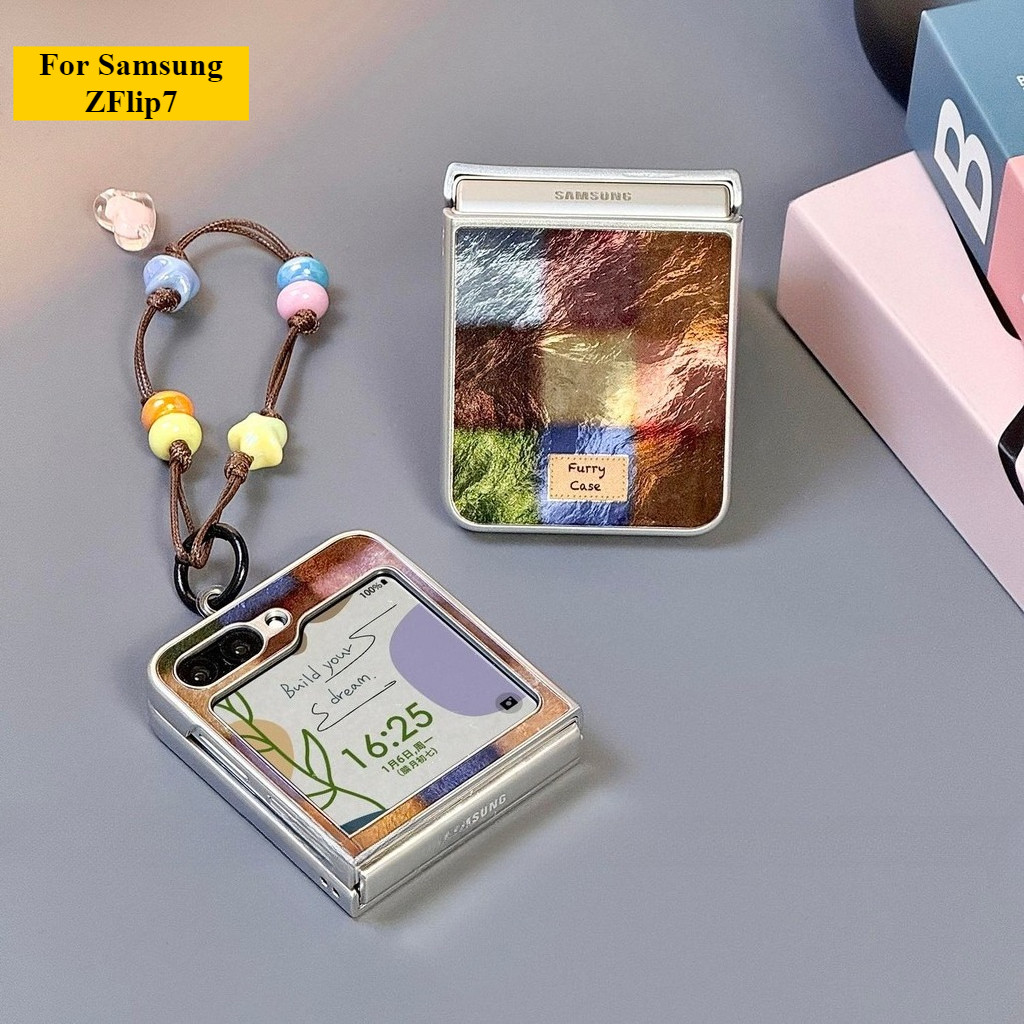 Ốp điện thoại kẻ sọc đầy màu sắc phong cách Bắc Âu Thích hợp cho Samsung Galaxy ZFlip7 PC Vỏ bảo vệ cứng cho ZFlip 7FE 6 5 4 3 5G N3flip có dây buộc Mixflip 2 Vỏ chống sốc