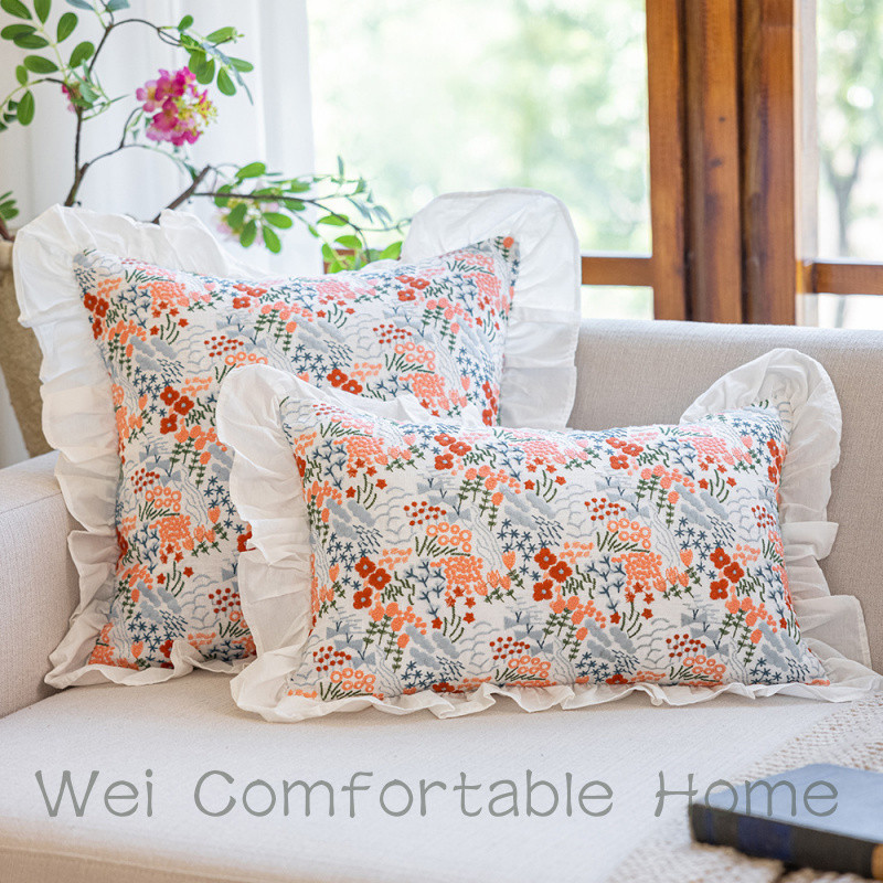 Mới Pháp Lãng Mạn Mục Vụ Xù Nấm Ren Cotton Thêu Gối Sofa Đầu Giường Gối