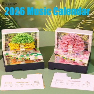 EGN Music Time Piece Lịch 2026 Lịch Để Bàn Có Đèn LED 3D Lịch Xé Khắc Giấy Nghệ Thuật Miếng Lót Notepad Quà Tặng Giáng Sinh Trang Trí Máy Tính Để Bàn N
