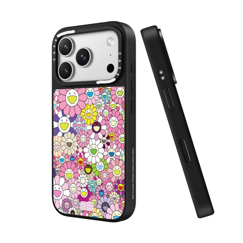TAKASHI MURAKAMI x CASECASE: FLOWERS BLOOM (HỒNG) Gương đen & mảnh Vỏ iPhone hút từ tính cho iPhone 17 Air 16 15 14 13 12 Pro Max Plus logo khắc