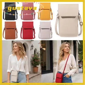 Túi đựng điện thoại màn hình cảm ứng GUSTAVA, Ví da PU RFID Ví chống trộm, Túi đeo chéo có dây kéo đa chức năng dung tích lớn dành cho nữ