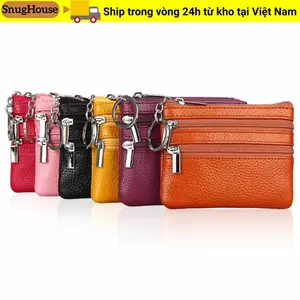 SNUGHOUSE Ví Đựng Tiền Xu, Thẻ Tín Dụng Da PU Chống Mài Mòn Holoder, Dây Kéo Bền Chống Thấm Nước Với Vòng Chìa Khóa Ví Túi Đựng Tiền Nữ