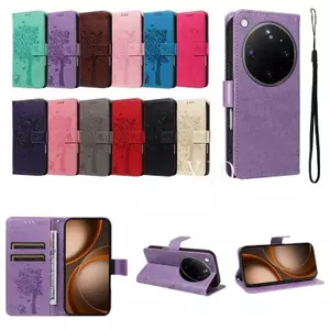 YJD Ốp Lưng Cho OPPO Find X9 Ultra Dập Nổi Mèo Và Cây Da Khe Cắm Thẻ Dây Đeo Tay Chống Rơi Vỏ Điện Thoại