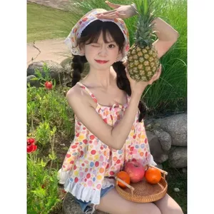 Khăn trùm đầu ren ren siêu dễ thương + Áo yếm hai mảnh tươi mát cho nữ