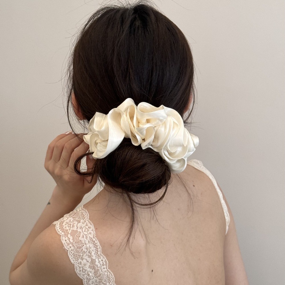 Hululu / Ngọc Trai Lớp Cảm Giác Cao Cấp Màu Trơn Scrunchy Dây Buộc Tóc Satin Đuôi Ngựa Hoa Sang Trọng Đầu Dây