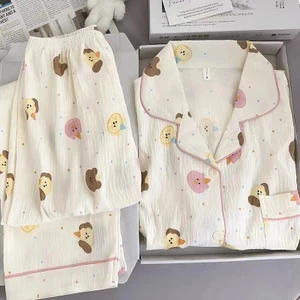 Bộ Đồ Ngủ Cotton Đám Mây Mẫu Mới Mùa Xuân Thu Năm 2025, Bộ Quần Dài Cardigan Nữ, Đồ Mặc Nhà Mùa Hè Ngọt Ngào