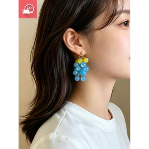 Bông tai nho nữ phong cách đi lại, chống phai màu, ngọt ngào và nhiều màu
