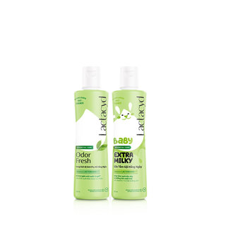 Bộ Dung Dịch Vệ Sinh Phụ Nữ Lactacyd Odor Fresh Ngăn Mùi 24H 250ml + Sữa Tắm Gội Trẻ em Lactacyd Baby Extra Milky 250ml