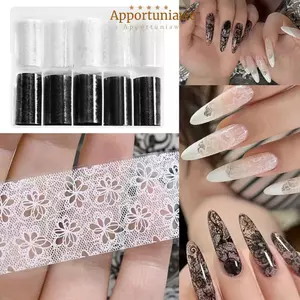 IAPPORTUNIA Dán Móng Tay, Họa Tiết Sọc Ren Thiết Kế Lá Móng Tay, Hiệu Ứng Sequin Đen Trắng Chuyên Nghiệp Da Báo In Đề Can Làm Móng Tay DIY