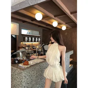 Đầm dây chấm bi khí chất ngọt ngào mùa hè 2026 Phong cách mới Siêu cổ tích gợi cảm Váy phồng eo hẹp Váy cổ