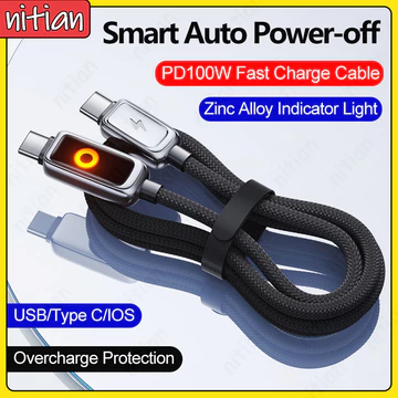 Cáp dữ liệu điện thoại tự động thông minh 100W PD Cáp sạc nhanh Hợp kim kẽm Đèn báo dây sạc xe hơi USB Type C Dây sạc bện Nylon