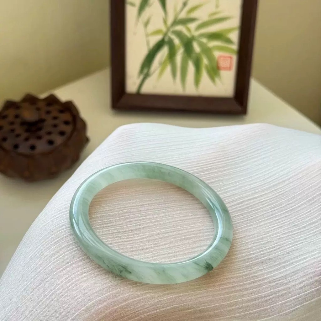 Vòng tay đá mắt mèo băng tròn màu xanh lá cây hồ