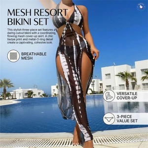 Bộ Bikini lưới in hình nữ 3 mảnh Đồ bơi khô nhanh Bể bơi đi biển