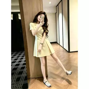 Đầm chữ A cổ tròn phong cách trưởng thành nhẹ nhàng kiểu Pháp ngắn tay phiên bản eo hẹp đi lại mùa hè Váy dài dáng ôm thanh lịch
