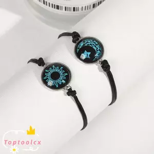 TOPTOOLCX Vòng Tay Bện, Vòng Tay Cặp Đôi Punk Dạ Quang, Mặt Trăng Mặt Trời Retro Có Thể Điều Chỉnh Dây Xích Tay Cặp Đôi Món Quà Trang Sức
